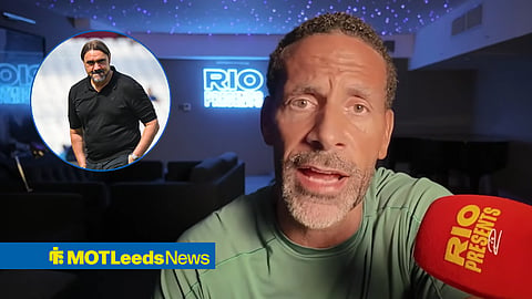 Rio Ferdinand speaks to his listeners on his YouTube channel. On the left is a smaller picture of Daniel Farke.