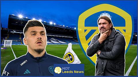 Leeds United boss Daniel Farke and Joel Piroe.