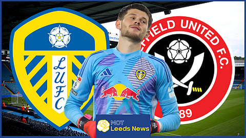 Illan Meslier had a quiet night for Leeds United v Sheffield United. (Credit: Imago)