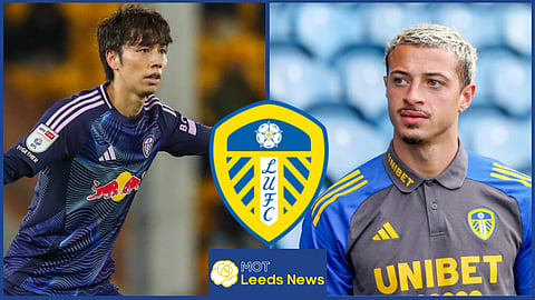 Leeds United midfielder Ao Tanaka and Ethan Ampadu. (Credit: Imago).