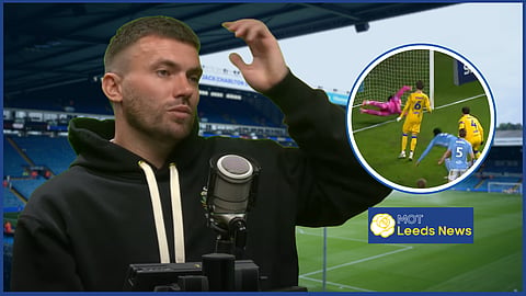 Stuart Dallas reacts in Illan Meslier in Leeds United win v Coventry City. (Credit - Imago/Leeds United & Fozcast on YouTube)
