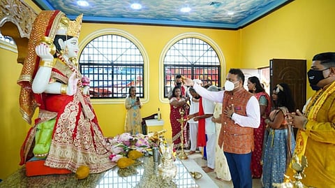 High Commissioner of India to Guyana, H.E. Dr. K.J. Srinivasa, inaugurates the first ever Ganga Maa Temple in Guyana.