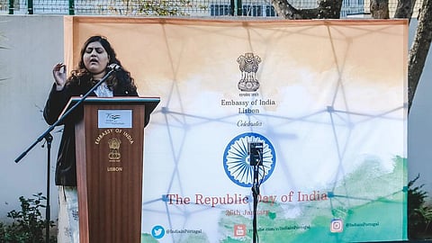 Meenakshi Lekhi, Indian MoS for External Affairs and Culture addressing the gathering. (Jan.26, 2022)