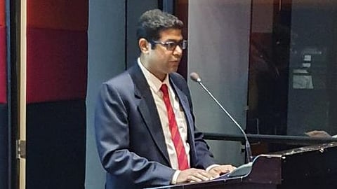 Deputy High Commissioner Vinod K. Jacob speaking at the ‘Ramayana Trails’ event at Swami Vivekananda Cultural Center in Colombo on March 10, 2022.