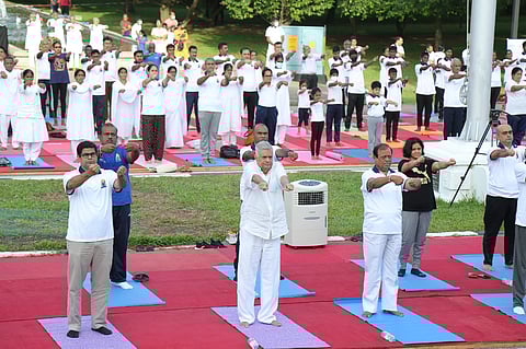 FILE PHOTO: Sri Lankan ministers, officials of Indian High Commission in Colombo at the 8th International Day of Yoga