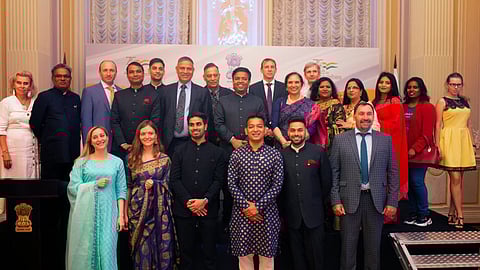 Consul General Kumar Gaurav with participants of the Indian Independence Day event at the Nikolaevsky Palace in Saint Petersburg.