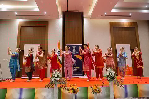 Dancers perform during the reception ceremony of India’s 74th Republic Day celebrations held at the Indian Embassy premises in Minsk, Belarus, on Jan. 26.