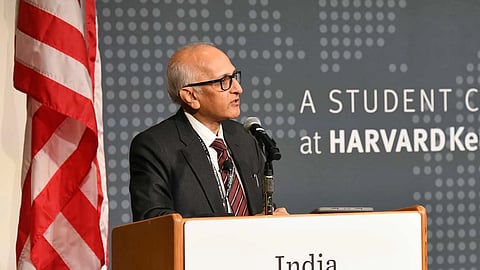 Supreme Court Justice of India S. Ravindra Bhat addresses the audience during his keynote address at the India Conference at Harvard 2023 at Harvard Kennedy School in Cambridge, MA, Feb. 11, 2023.