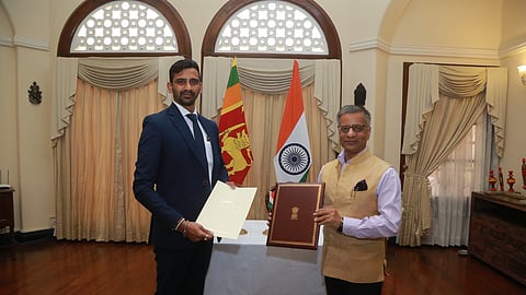Sri Lankan's Minster for Water Supply and Estate Infrastructure Development, Jeevan Thondaman, and the Indian High Commissioner Gopal Baglay exchange diplomatic notes to triple the cost of housing units under Phase-3 of the Indian Housing Project in Sri Lanka.