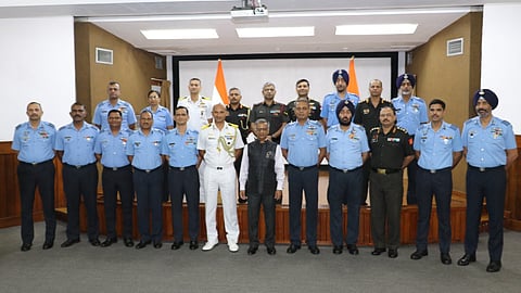 Indian High Commissioner to Sri Lanka Gopal Baglay meets with visiting Indian military delegation headed by Group Captain Yunus Syed Muzaffar at the Indian High Commission in Sri Lanka.
