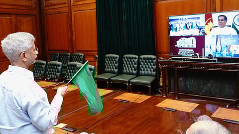 Indian Minister of External Affairs, S. Jaishankar, virtually waves the green flag, marking the inauguration of the new ferry service between India and Sri Lanka.