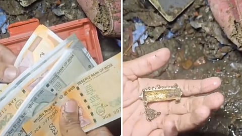 A drawer swept away by devastating floods in Nepal was found containing cash and jewellery.