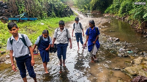 Nashik Students Cross Drain To Reach School