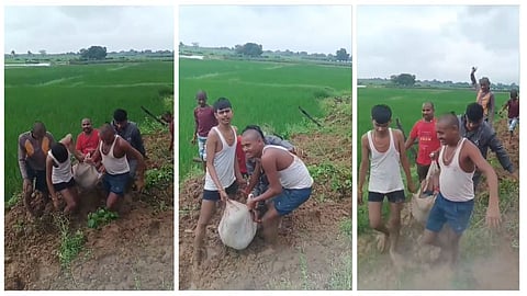 Family Carries Sick Child in a Cloth Bundle