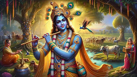 Krishna janmashtami 2026 name mor pankh bansuri panchajanya shankh sudarshan chakra story RRS05