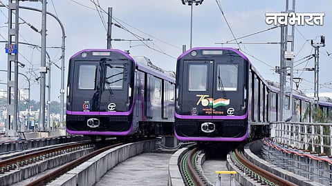 Pune Metro station and a metro train