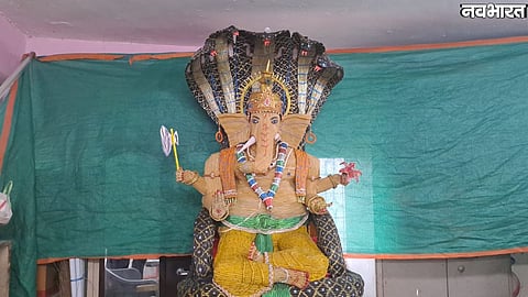 unique Ganesh idol made from raw puangs in Sagar; artist creates 6 feet Ganesh statue after 148 days