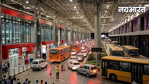 Private vehicles parked outside the Pune airport terminal to pick up passengers