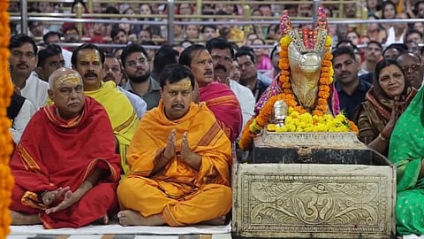 BJP national president Nitin Navin attending Bhasma Aarti