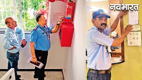 Inspection of fire extinguishers and emergency exit doors.
