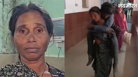 Sister carries her disabled brother on her back inside a hospital