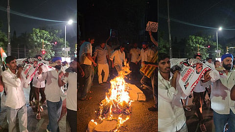 Youth protest in Indore demanding the resignation of Chief Election Commissioner Gyanesh Kumar.
