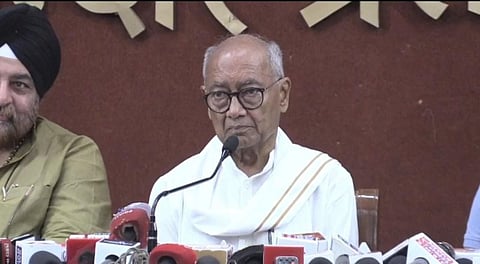 Former Madhya Pradesh Chief Minister Digvijaya Singh addresses the media in Indore.