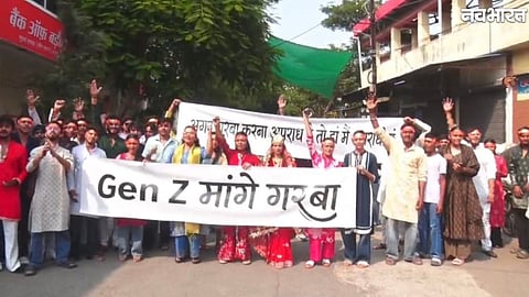 Gen Z youths perform garba outside Hindu leader Arjun Singh Bhadauria's house in Ujjain