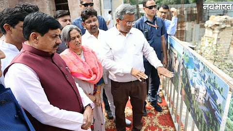 CM Mohan Yadav inspects the under-construction Devi Ahilyabai Holkar Memorial project near Lalbagh Palace in Indore