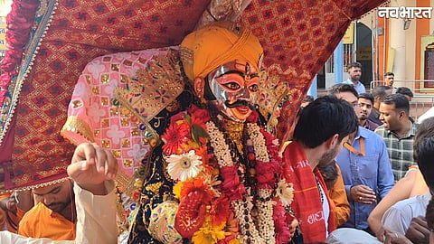 Lord Manmahesh seated in a silver palanquin during the traditional Mahakal Dussehra procession