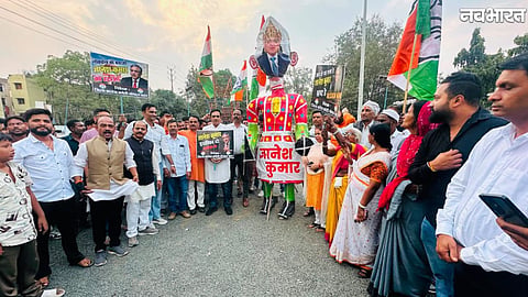 Bhopal Congress workers burn an effigy of Chief Election Commissioner Gyanesh Kumar