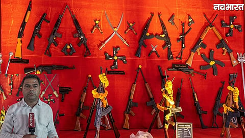 Indore Police weapons displayed during the Vijayadashami Shastra Pujan