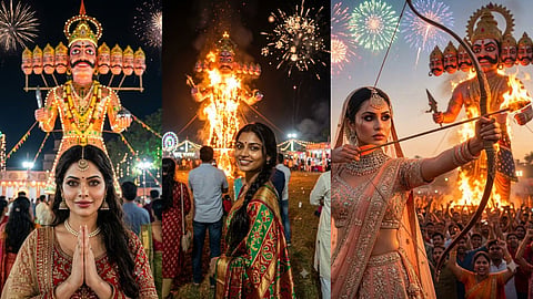 Couldn't get a photo at the Dussehra fair Ravana Dahan using AI 3 prompts