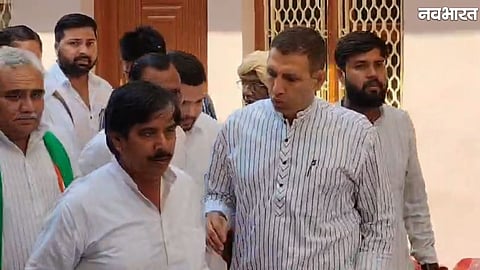 Jitu Patwari addressing media in Gwalior