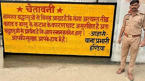 Warning board installed for the safety of devotees