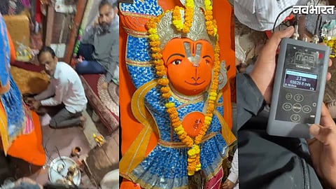 Experts scan the ancient Khade Hanuman temple statue in Ujjain