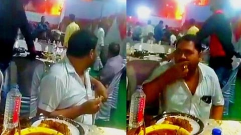 Viral Video : Despite the horrific fire in their own tent installed for a marriage reception in Bhiwandi, Maharashtra, people were busy eating food, Watch Video