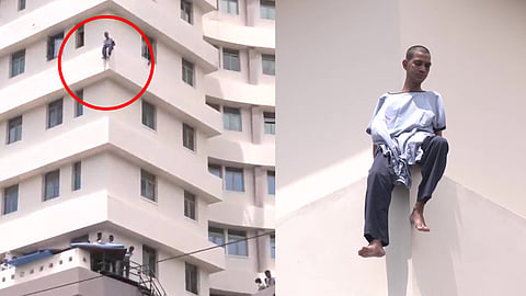 Mental Patient climbed on 8th Floor