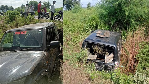 यवतमाल में गड्ढे से उछलकर नाली गिरी पुलिस की गाड़ी, 8 पुलिसकर्मी हुए घायल