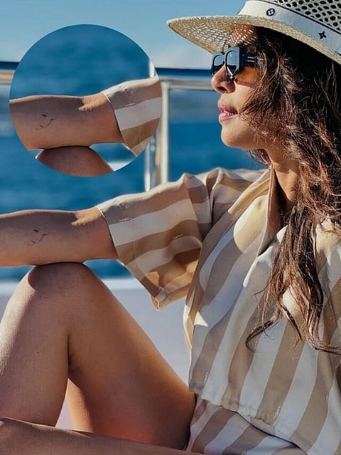 priyanka chopra new tattoo with daughter malti marie face and daddys lil girl