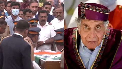 रतन टाटा के पार्थिव शव को अंतिम संस्कार के लिए मुंबई के एनसीपीए से वर्ली ले जाया जा रहा