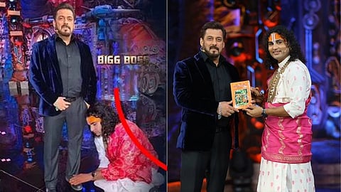 Did Aniruddhacharya Maharaj really touch Salman Khan feet Photo from the set of Bigg Boss 18 goes viral