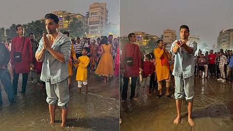 Gurmeet Choudhary offer Arghya to Sun God in Juhu beach took blessings of Chhathi Maiya