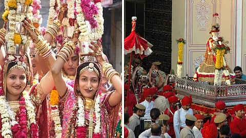 राजस्थान में गणगौर महोत्सव का अनूठा नजारा, पहली बार ड्रोन से पुष्पवर्षा और लाइव प्रसारण होगा।