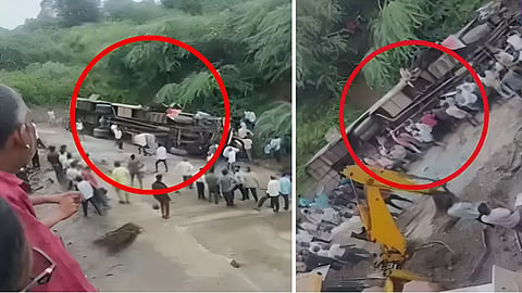 पुल से सीधे नदी में जा गिरी बस