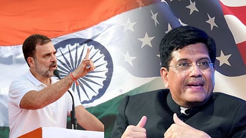 कॉमर्स मिनिस्टर पीयूष गोयल ने राहुल गांधी के वार पर पलटवार करा है। उन्होंने राहुल गांधी के मोदी के ट्रंप के आगे झुकने की बात पर रिएक्ट करते हुए कहा है कि हम जो काम देशहित में ना हो, उसे नहीं करते हैं।