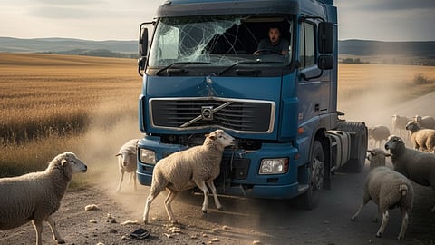 Accident on Chandrapur-Gadchiroli road 15 sheep crushed