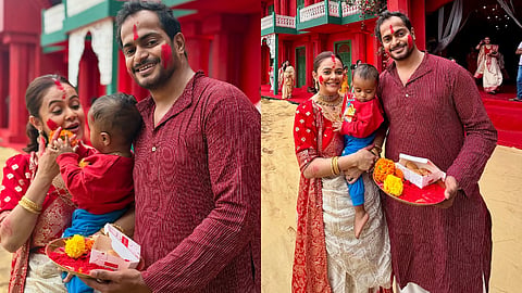 देवोलीना भट्टाचार्जी का विजयदशमी पर दिखा बंगाली लुक, पति शाहनवाज और बेटे संग मनाया सिंदूर खेला