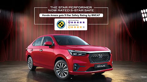 Honda Amaze ने हासिल की 5-स्टार सेफ्टी रेटिंग, बनी भारत की सबसे सुरक्षित कॉम्पैक्ट सेडान में से एक