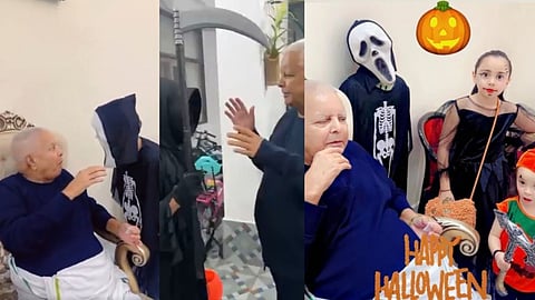lalu-yadav-celebrates-halloween-party-with-grandchildren-katyayani-iraj-rohini-acharya-video-viral